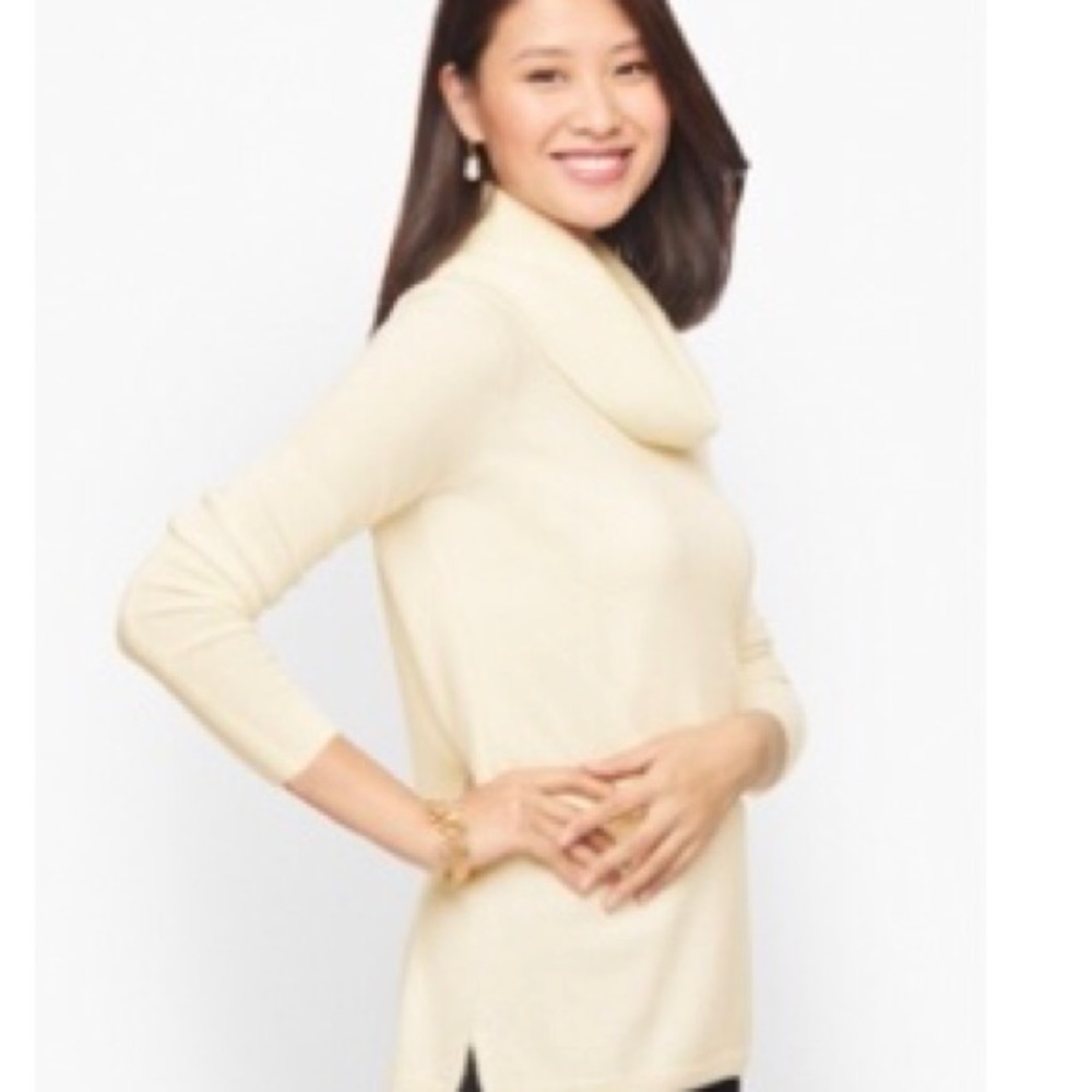 Cashmere plus size cowlneck tunic Talbots cream 2x